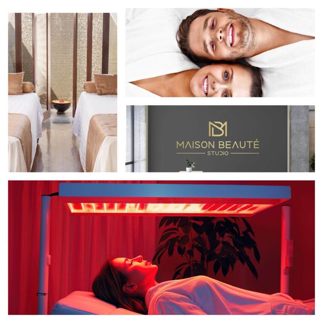 Spa treatments include massage and red light therapy for relaxation and skin care.